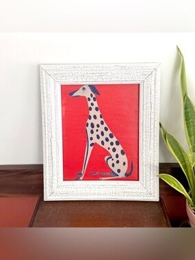 Dalmation Dog Blue Dot Red Canvas Art Print White Framed Quirky Animal Wall Art